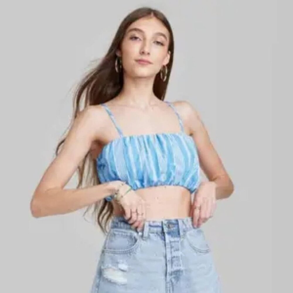 NWT Wild Fable Blue Stripe Square Neck Crop Tank Top Size Medium